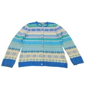 Vintage David Brooks Floral Spring Stripe Cardigan Sweater Sz L 100% Cotton